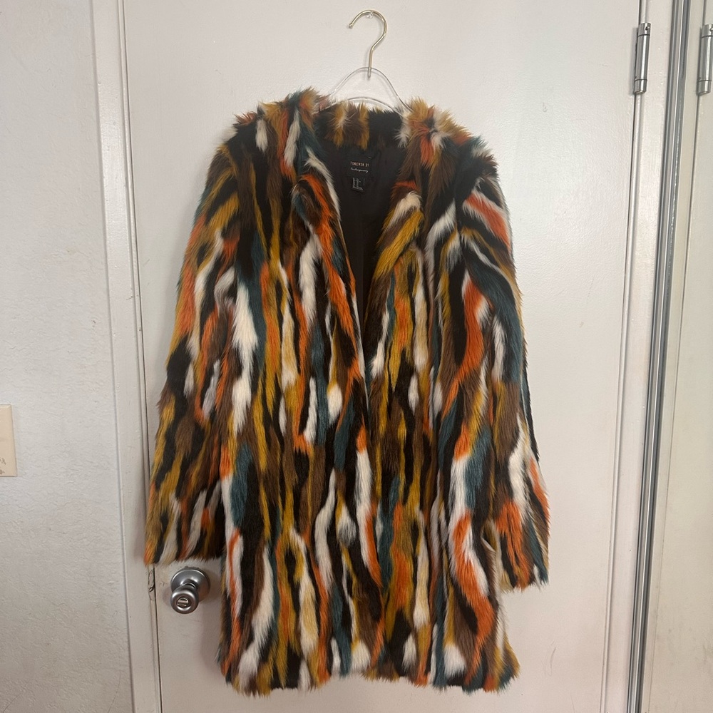 Forever 21 Multicolor Faux Fur Coat